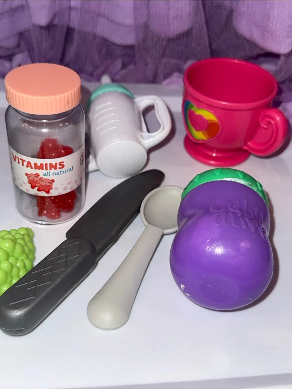 Baby doll accessories bottle peas baby food etc